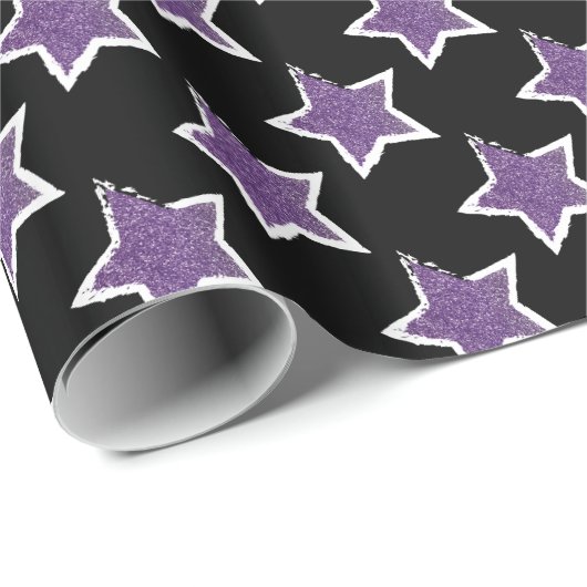 Feest als een Rockstar- Paarse Star Wrapping Papie Cadeaupapier (Rol Hoek)