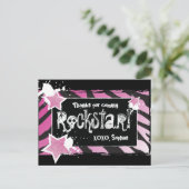 Feest als een Rockstar- Pink Thank You Post Kaart (Staand voorkant)
