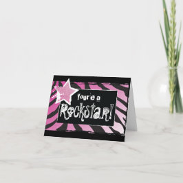 Feest als een Rockstar- Roze bedankpas Bedankkaart