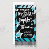 Feest als een Rockster- Blauwe Uitnodiging Sjabloo (Voorkant / Achterkant)