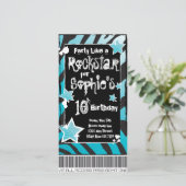 Feest als een Rockster- Blauwe Uitnodiging Sjabloo (Staand voorkant)