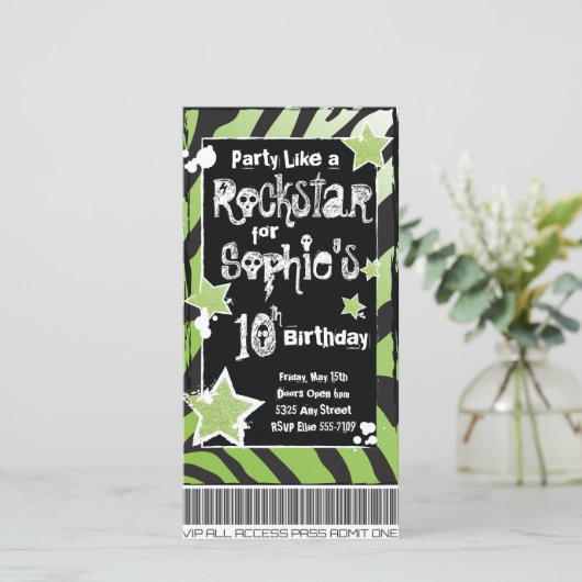 Feest als een Rockster- Groene Uitnodiging Templat (Staand voorkant)