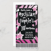 Feest als een Rockster- Roze Uitnodiging Template (Voorkant / Achterkant)