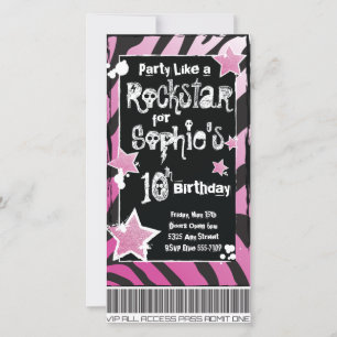 Feest als een Rockster- Roze Uitnodiging Template
