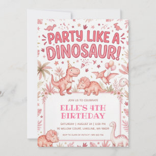 feest als een roze dinosaurus verjaardag kaart