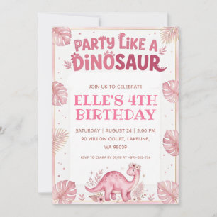 feest als een roze dinosaurus verjaardag kaart