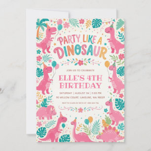 feest als een roze dinosaurus verjaardag kaart