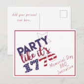 Feest als het is 1776 - Memorial Day BBQ uitnodigi Uitnodiging Briefkaart (Voorkant / Achterkant)
