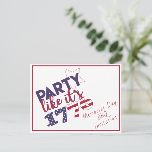Feest als het is 1776 - Memorial Day BBQ uitnodigi Uitnodiging Briefkaart (Staand voorkant)