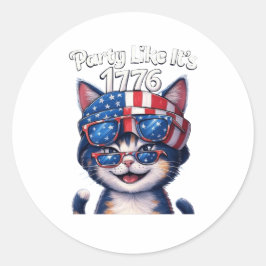 Feest alsof het 1776 is - Patriotic Party Cat Stic Ronde Sticker