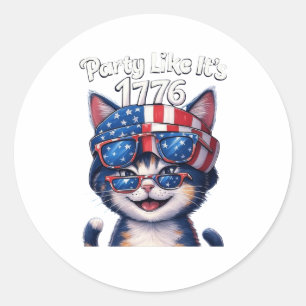 Feest alsof het 1776 is - Patriotic Party Cat Stic Ronde Sticker