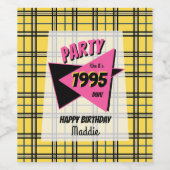 Feest alsof het de jaren 90 geel geruite verjaarda wijn etiket (Enkel label)
