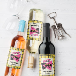 Feest alsof het de jaren 90 geel geruite verjaarda wijn etiket