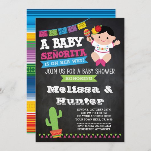 Feest Baby Shower, Schoolbord Uitnodiging (Voorkant / Achterkant)