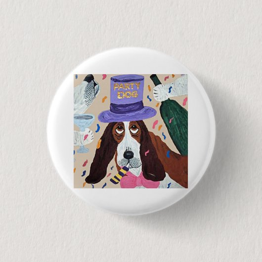 Feest Basset Hound  Ronde Button 3,2 Cm (Voorkant)