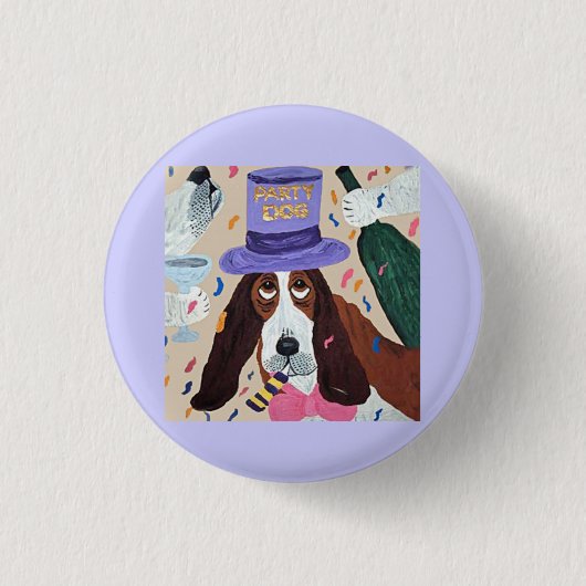 Feest Basset Hound Ronde Button 3,2 Cm (Voorkant)