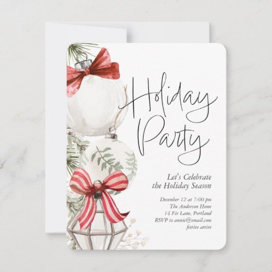 Feest Baubles Holiday Party Feestdagenkaart (Voorkant)