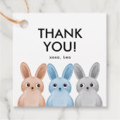 Feest bedankt label met drie kleine konijntjes (Voorkant)