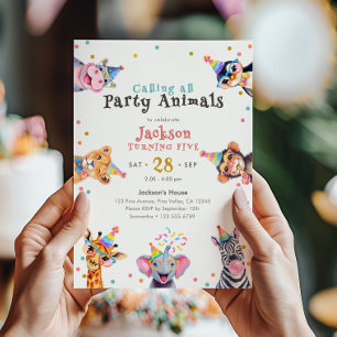 Feest Beesten 5e Verjaardag Dieren Thema Kinderen Kaart
