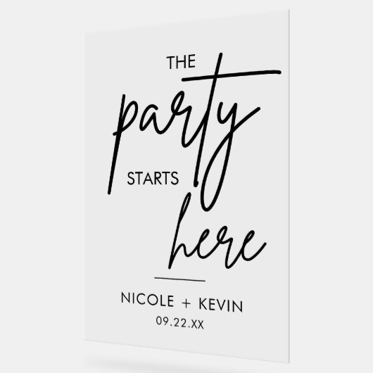 Feest begint hier Bruiloft Welkom Acryl Bord (Hoek)