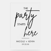 Feest begint hier Bruiloft Welkom Frosted Acryl Bord (Voorkant)