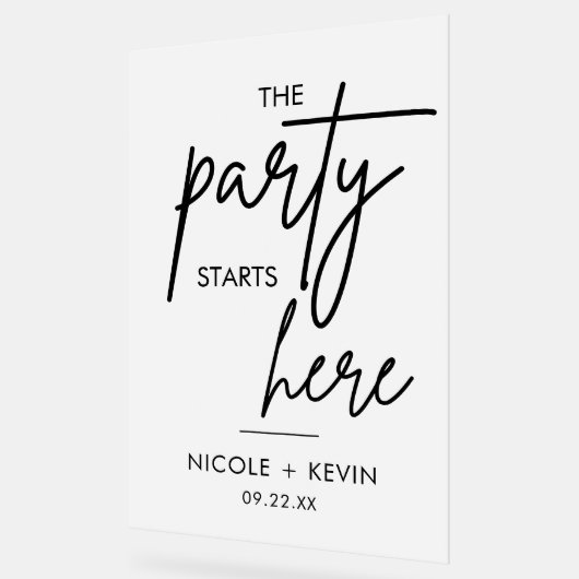 Feest begint hier Bruiloft Welkom Frosted Acryl Bord (Hoek)