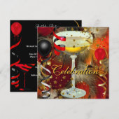 Feest Champagne Feestje Zwart Rood Kaart (Voorkant / Achterkant)
