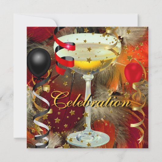 Feest Champagne Feestje Zwart Rood Kaart (Voorkant)