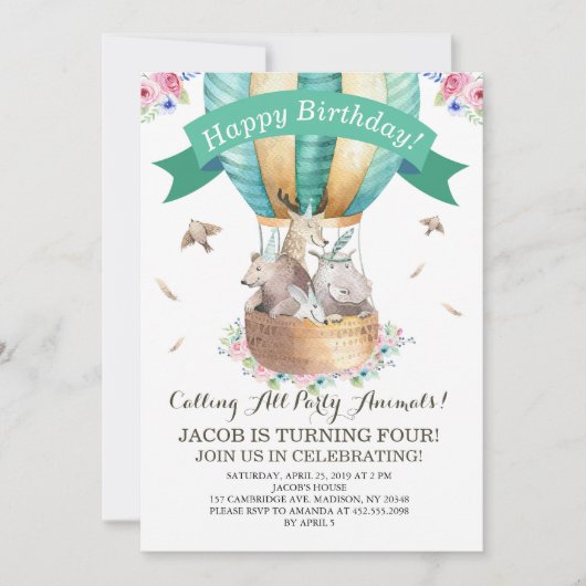 Feest Dieren Heet Luchtballon Gefeliciteerd Kaart (Voorkant)