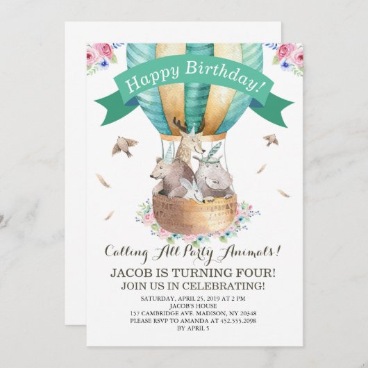Feest Dieren Heet Luchtballon Gefeliciteerd Kaart (Voorkant / Achterkant)