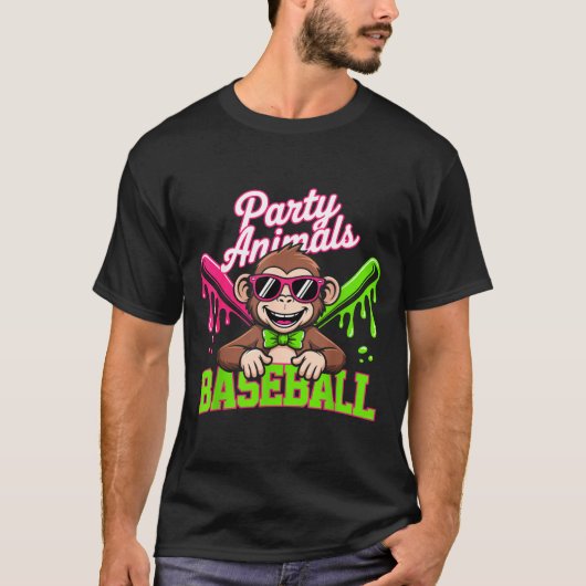Feest Dieren Honkbal Grappige Aap T-shirt (Voorkant)