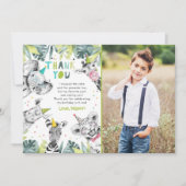 Feest Dieren Jongen Safari Dieren Bedankt Kaart (Voorkant)