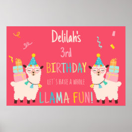 Feest Dieren Lama Verjaardag Meisjes Roze Poster