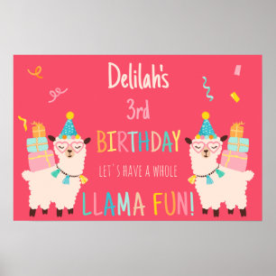 Feest Dieren Lama Verjaardag Meisjes Roze Poster
