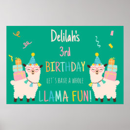 Feest Dieren Llama Verjaardag Meisjes Groen Poster