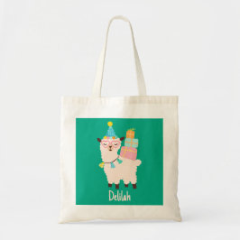 Feest Dieren Llama Verjaardag Meisjes Groen Tote Bag
