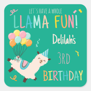 Feest Dieren Llama Verjaardag Meisjes Groen Vierkante Sticker