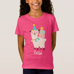 Feest Dieren Llama Verjaardag Meisjes Roze T-shirt
