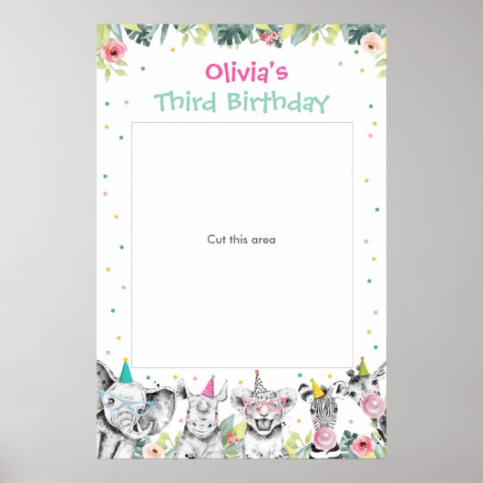 Feest Dieren Safari Meisje Dierenpark Foto Booth F Poster (Voorkant)