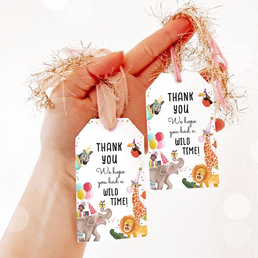 Feest Dieren Safari Meisje Roze Dank Je Wilde Tijd Cadeaulabel
