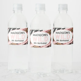 Feest Dieren Wilde Safari Roze Meisje Verjaardag Waterfles Etiket