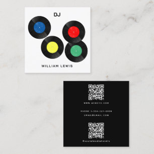 Feest DJ Deejay Retro Vinylplaat 2 QR-codes Vierkante Visitekaartje