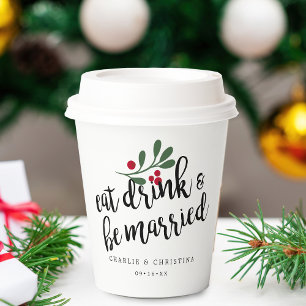 Feest Eet Drink en Wees Getrouwd Kerstbessen Papieren Bekers