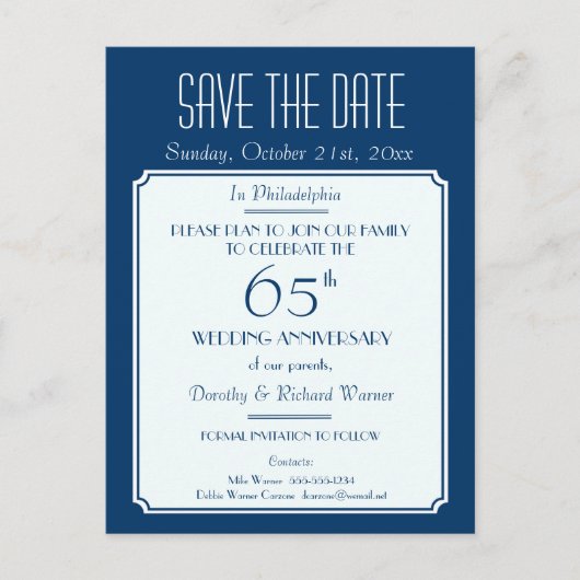 Feest, evenement of reünie Sla de datum in blauw o Aankondigingskaart (Voorkant)