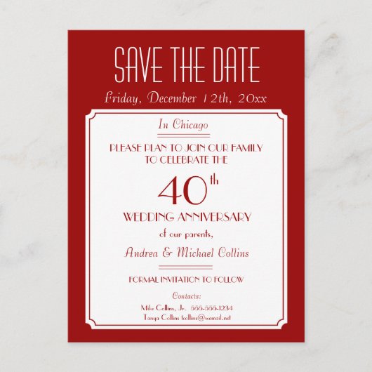 Feest, evenement of reünie Sla de datum in het roo Aankondigingskaart (Voorkant)