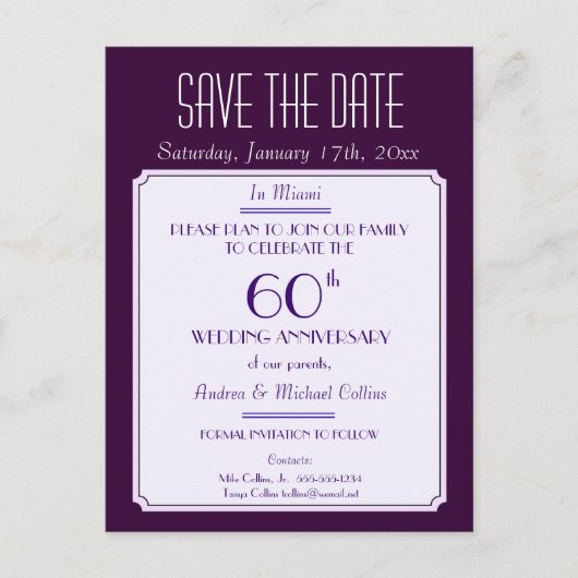 Feest, evenement of reünie Sla de datum op in Plum Aankondigingskaart (Voorkant)