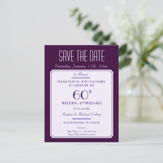 Feest, evenement of reünie Sla de datum op in Plum Aankondigingskaart (Staand voorkant)