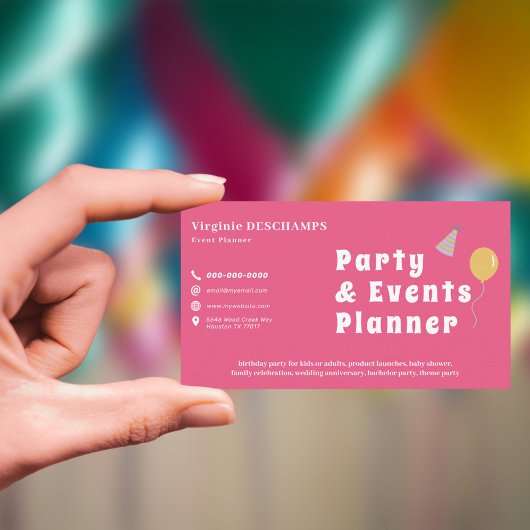 Feest & Evenementen Planner Roze Visitekaartje