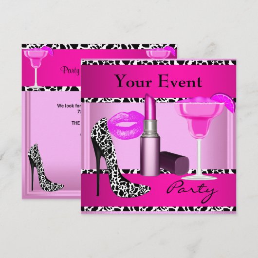 Feest Event Schoenen Roze Lippenstift Kaart (Voorkant / Achterkant)