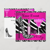 Feest Event Zebra Schoenen Heet Roze Lippenstift Kaart (Voorkant / Achterkant)